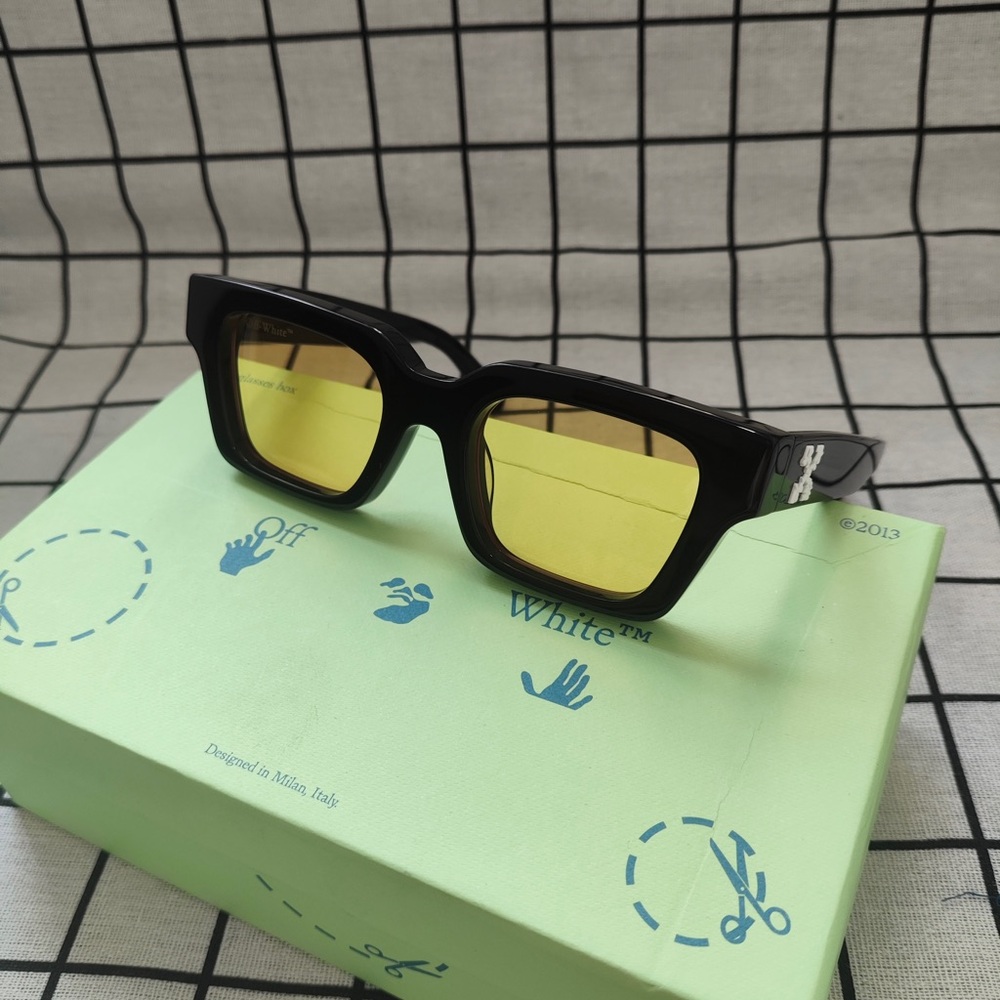 Off-White Black Frame Sunglasses with Yellow Tinted Lenses